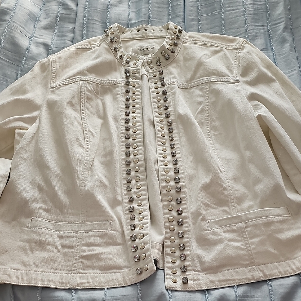 INC International Concepts White Blazer with Ruffle Trim